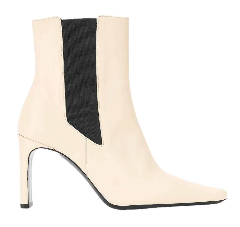 STAUD Wally 90MM Cream Leather Blade Heel Pointed Toe Ankle Boots Size 41 / 11